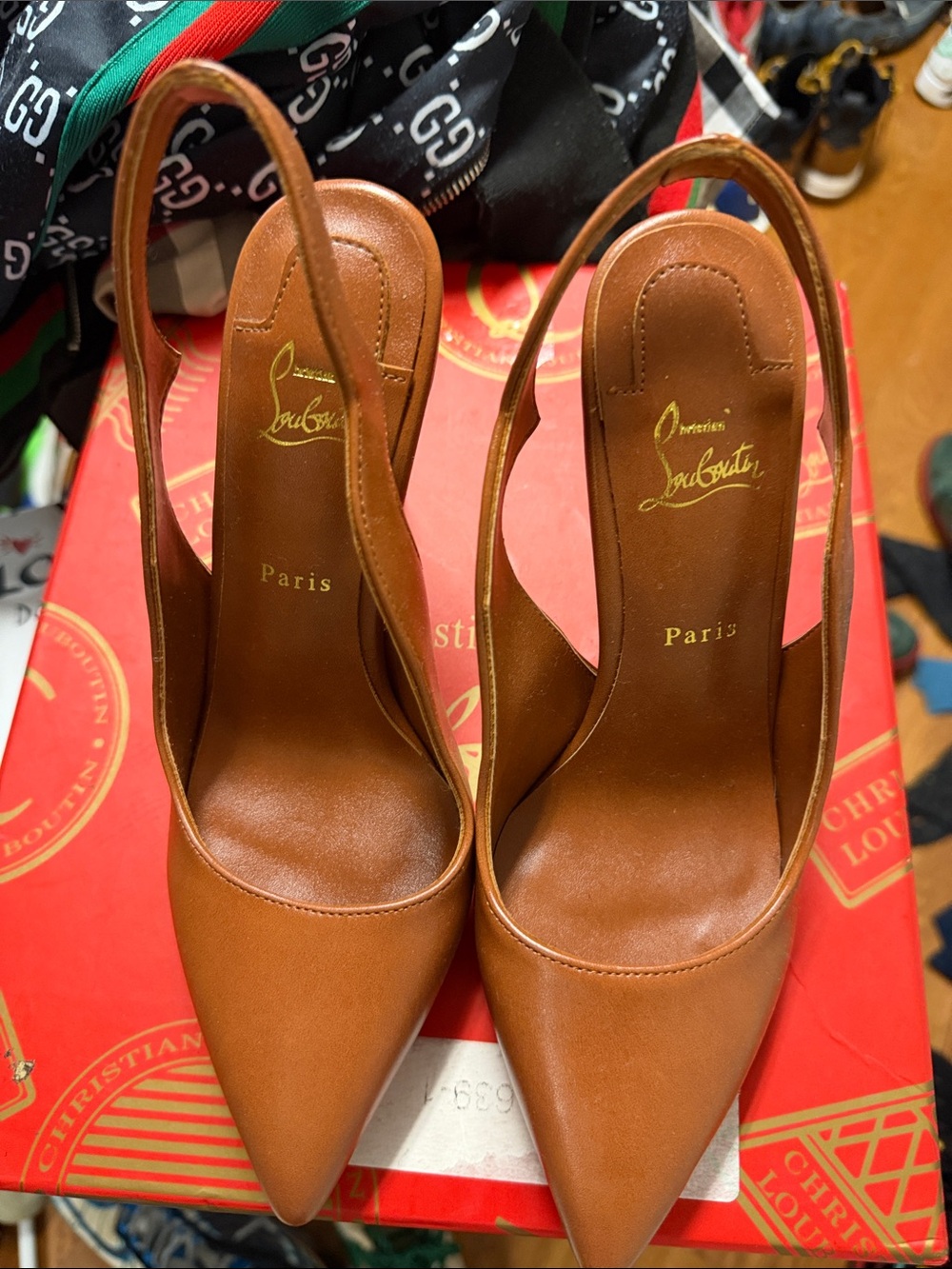 Christian Louboutin Brown Leather Pointed Slingback Heels